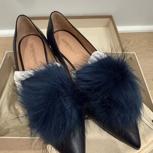 Sante Borella Navy Blue Fur-Trimmed Women's Shoes